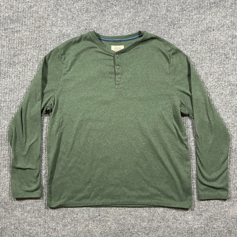 Boston Traders Mens Long Sleeve Henley Shirt Size XL Green Casual Pullover